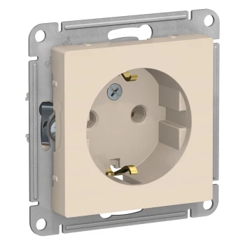 Розетка 1-ая электрическая, с заземлением (безвинтовой зажим), Бежевый, серия Atlas Design, Schneider Electric