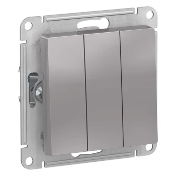 Выключатель 3-клавишный, Алюминий, серия Atlas Design, Schneider Electric