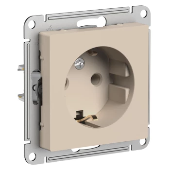 Розетка 1-ая электрическая, с заземлением (винтовой зажим), Песочный, серия Atlas Design, Schneider Electric